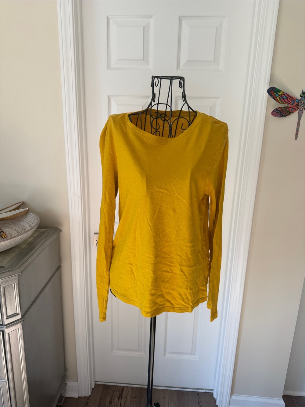 Time and Tru Mustard Long-Sleeve Scoop Neck Top
